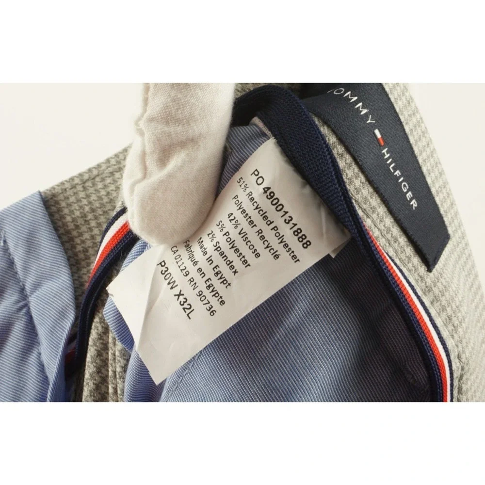 New $95 Tommy Hilfiger Men's 30 x‎ 32 Gray Houndstooth Performance Dress Pants